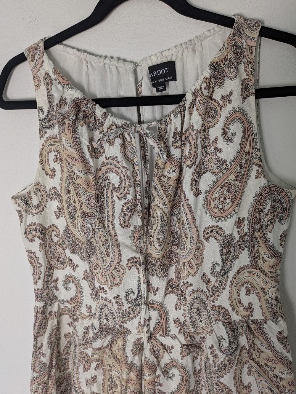 Bardot Paisley Sleeveless Extra Wide Leg Linen Dress Jumpsuit Tan White Sz S EUC - Picture 4 of 16